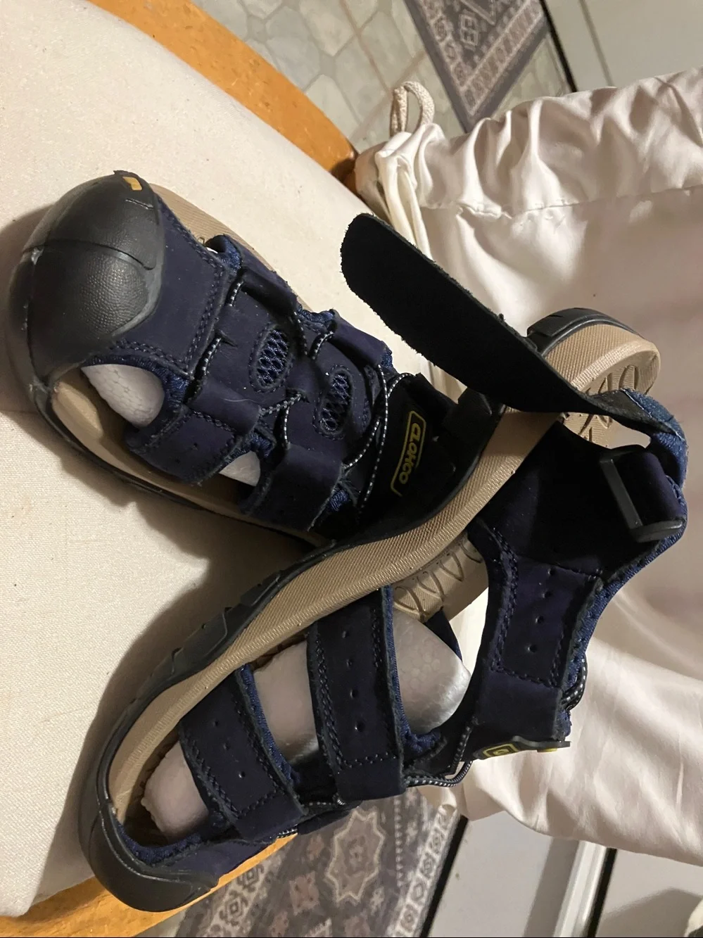 New.  Never worn CLOHCO  sz 9 men’s women’s 10 faux blue suede sandals